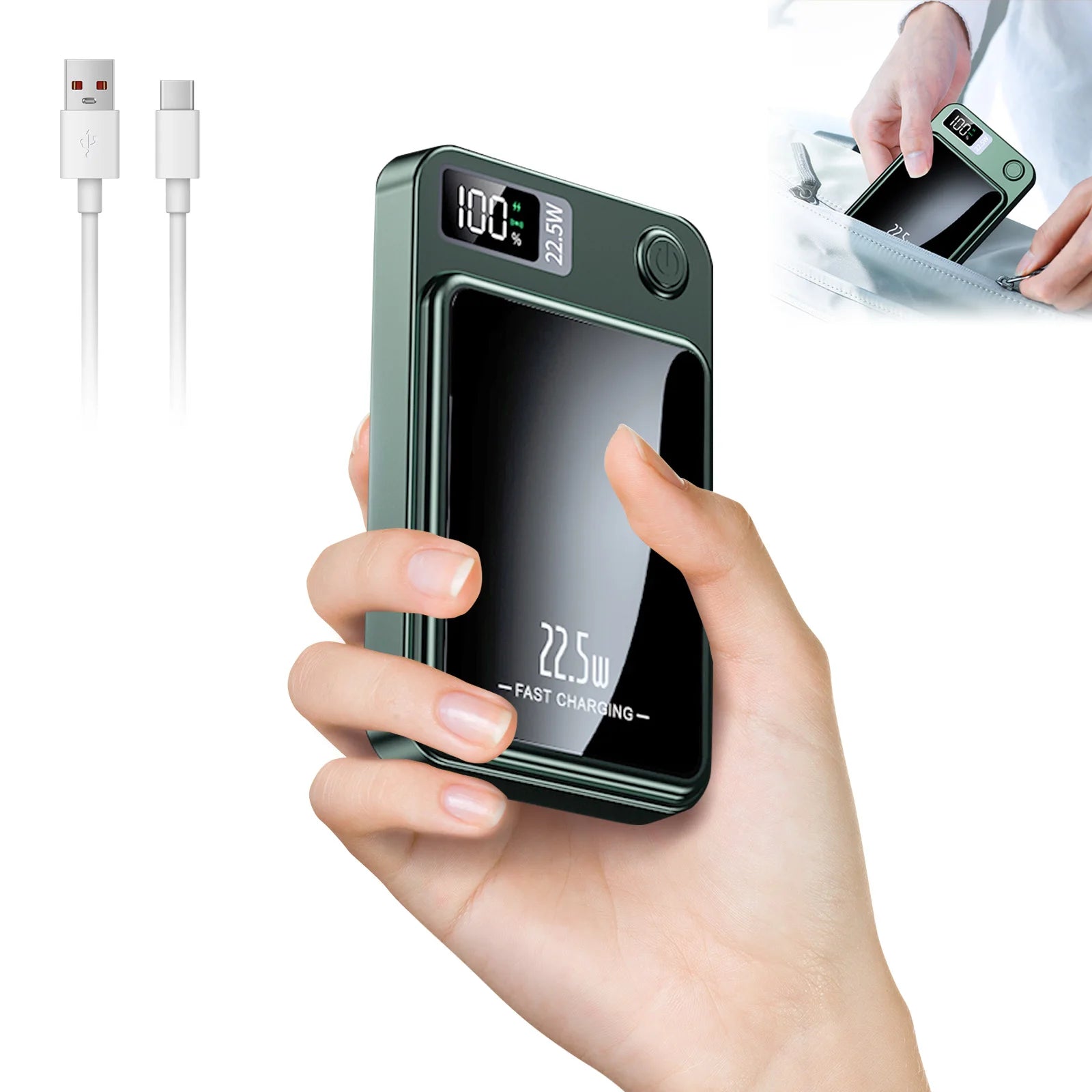 Magnetic Wireless Power Bank — 10,000mAh, 22.5W Fast Charge & LED Display