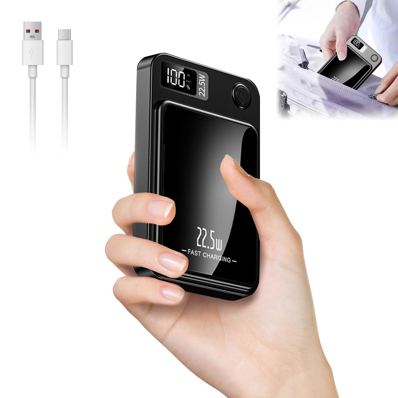 Magnetic Wireless Power Bank — 10,000mAh, 22.5W Fast Charge & LED Display