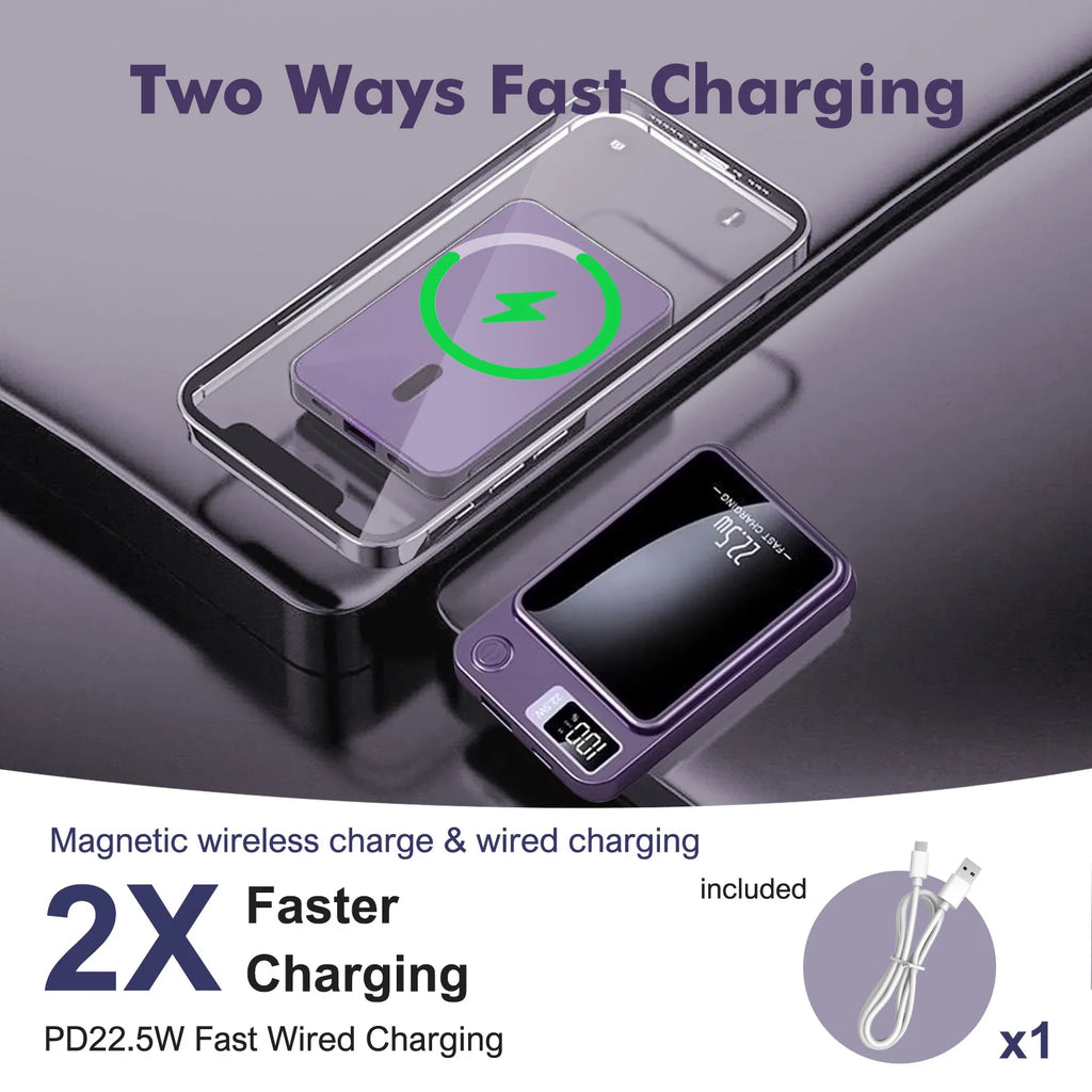 Magnetic Wireless Power Bank — 10,000mAh, 22.5W Fast Charge & LED Display