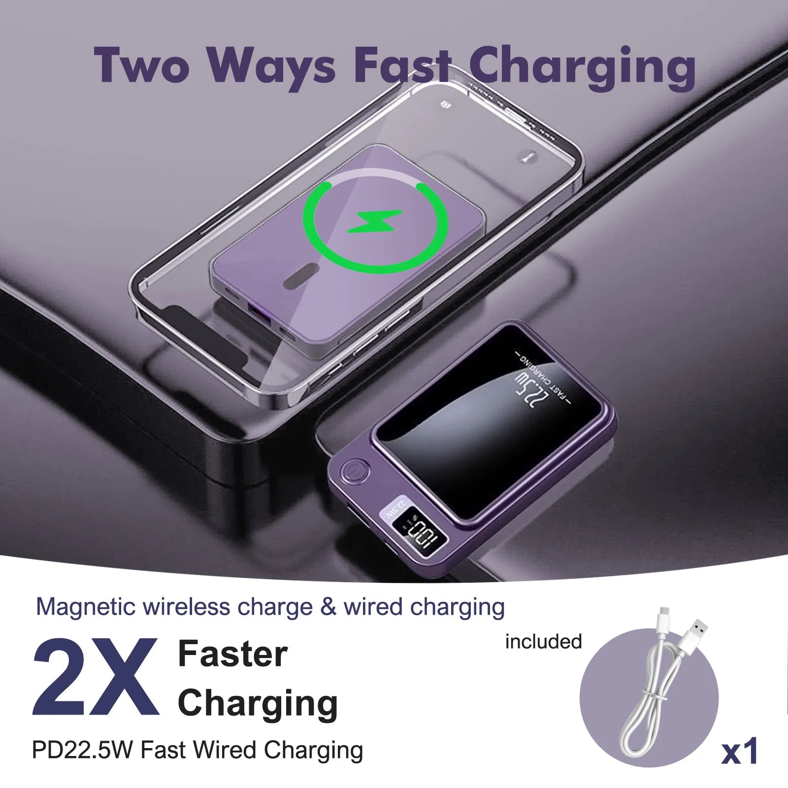 Magnetic Wireless Power Bank — 10,000mAh, 22.5W Fast Charge & LED Display