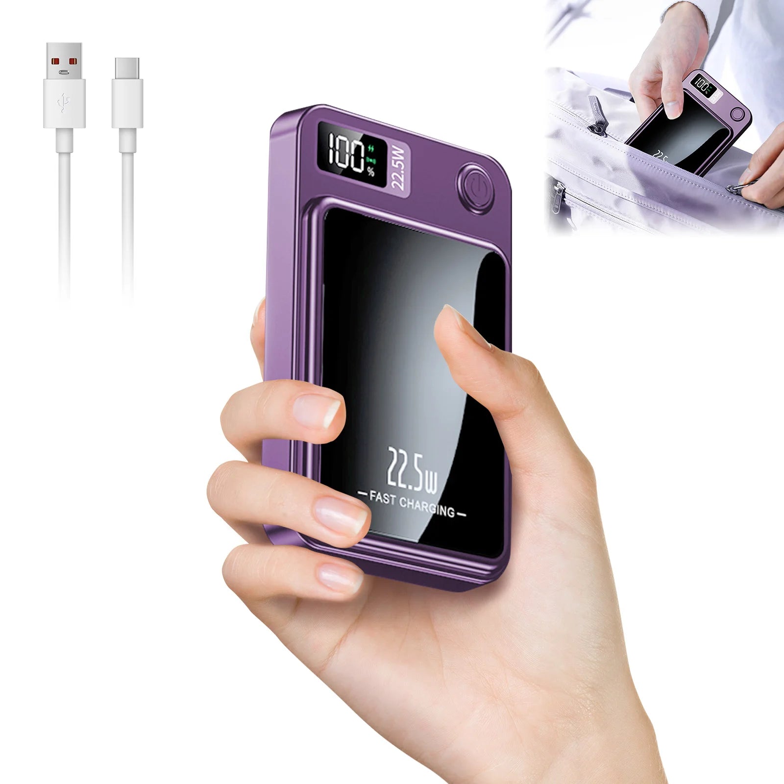 Magnetic Wireless Power Bank — 10,000mAh, 22.5W Fast Charge & LED Display